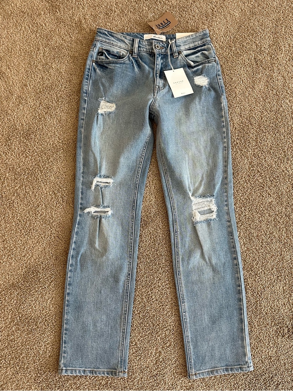 KanCan Light Blue Distressed Straight-Leg Jeans